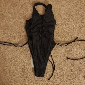 Black tie one piece swimsuit
